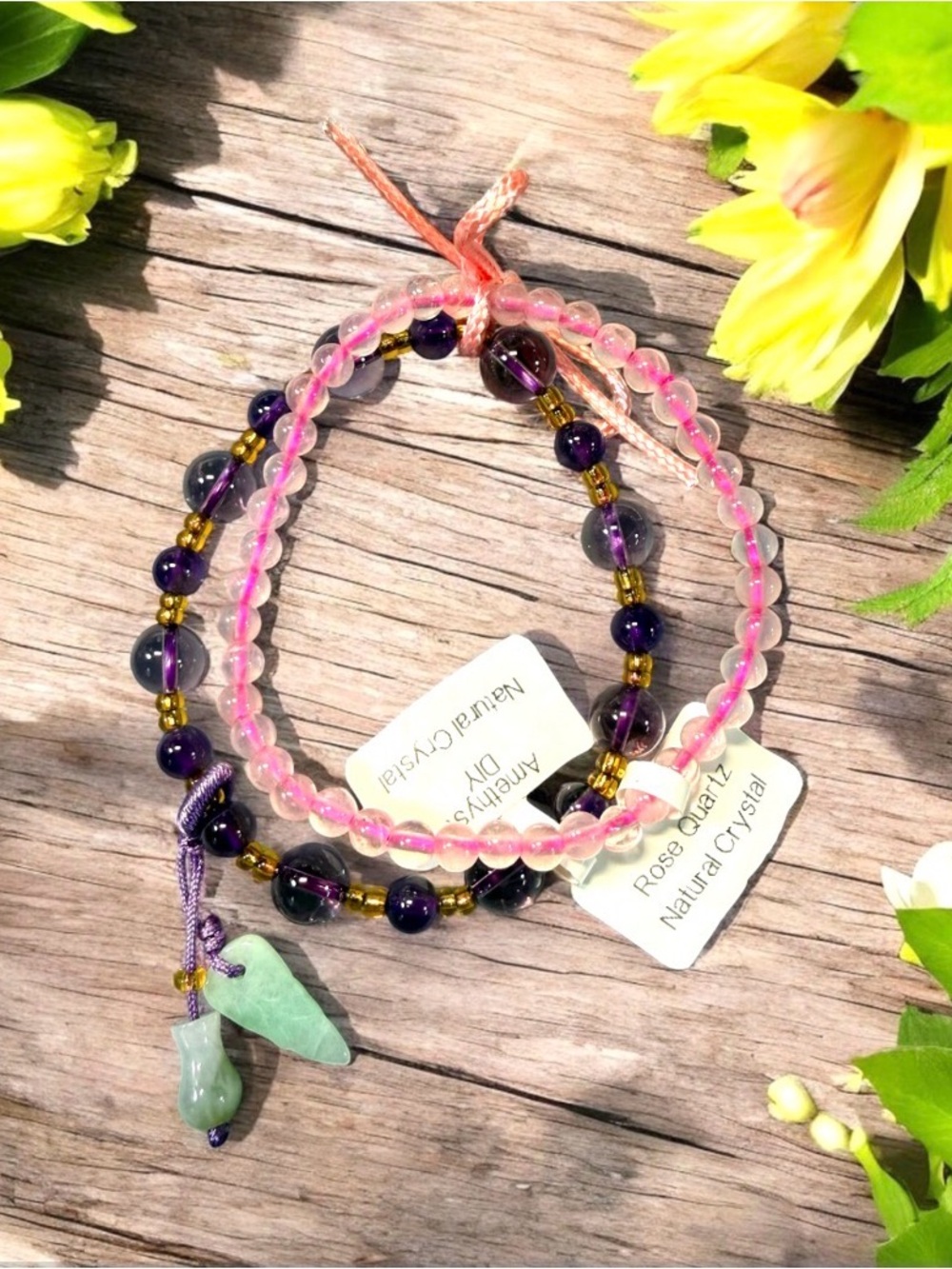 Pink & Purple “Emotional Recovery” Crystal Beaded Bracelet Duo